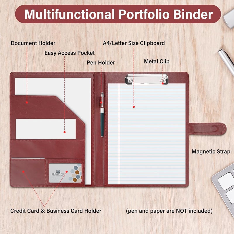 JTTJDB Professional Padfolio, Multi Function Faux Leather Portfolio Binder with Clipboard - Interview Resume Folder, Legal Document, Business Card Holder, for Office, Conference, Interviews (Brown) - Image 3